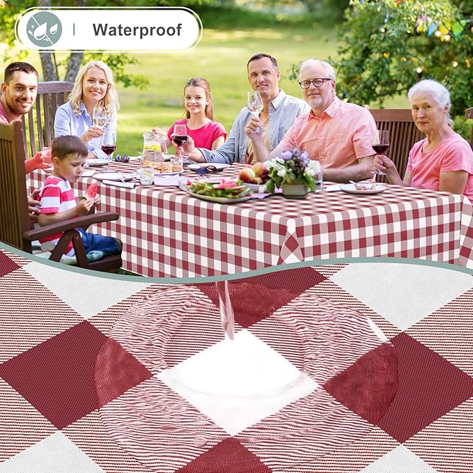 misaya Rectangle Waterproof Vinyl Table Cloth, Buffalo Flannel Backed Tablecloth, Wipeable Plastic Table Cover for Dinner, Kitchen, Outdoor (54" x 78", Burgundy and White)