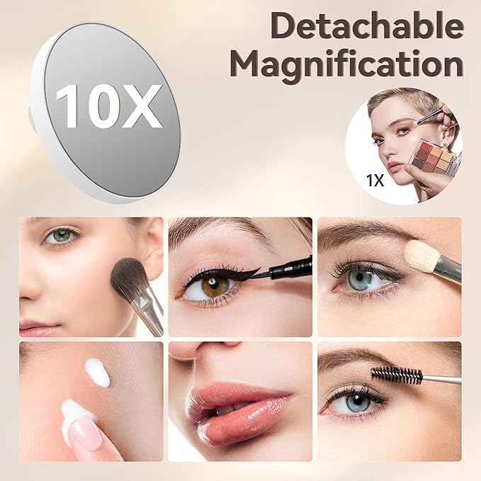 MINISO Vanity Mirror with Lights, 20" x 16" LED Makeup Mirror, Light & Brightness Adjustment, Smart Sensor, 360°Rotation, Aluminum Alloy Metal White Frame, with 10X Magnifying Glass