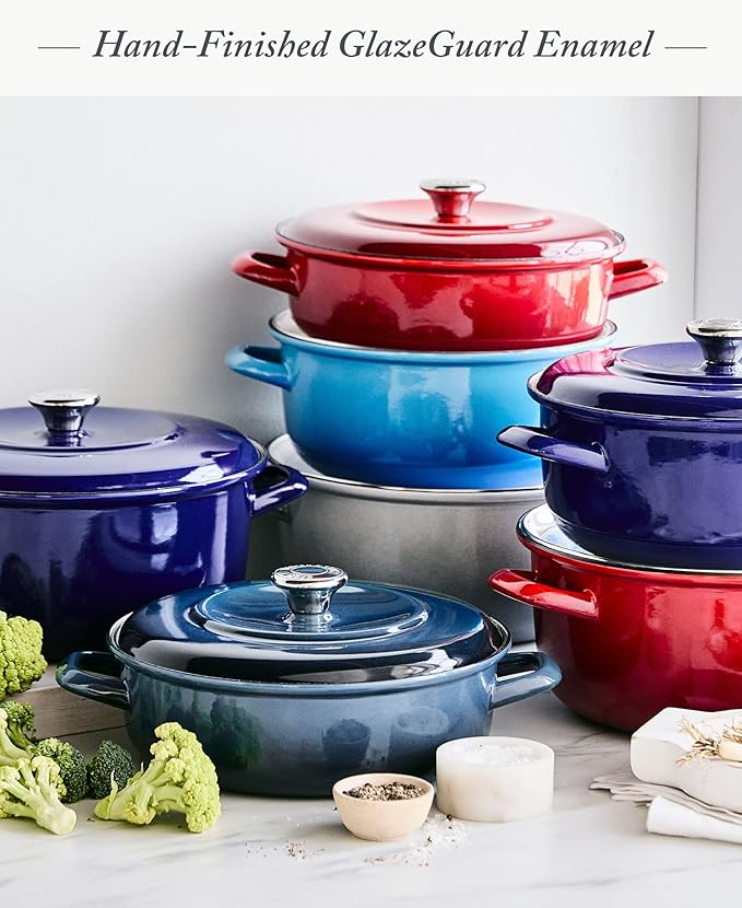 Merten & Storck 7QT Round Dutch Oven Casserole Pot with Lid, European Crafted Enameled Iron Stockpot, Induction & All Cooktops, Braising, Stews, Roasting, Slow Cooking, Sourdough, Aegean Teal