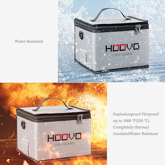 HOOVO Lipo Bag Fireproof Explosionproof Lipo Battery Safe Bag LiPo Guard Safe Bag for Lipo Battery Storage and Charging with Double Zipper