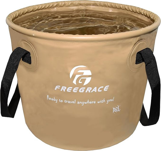 Premium Collapsible Bucket by Freegrace - Compact Portable Folding Water Container - Lightweight & Durable - Includes Handy Tool Mesh Pocket