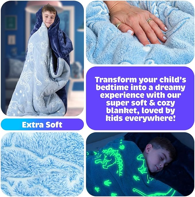 Kids Sleeping Bag for Boys & Girls - Glow in The Dark for Ages 3+, Large With Pillow Pocket, Extra Soft Toddler Blanket (66" x 33")