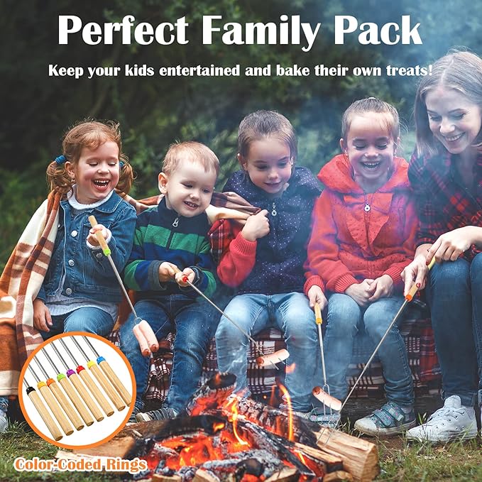 80 Pack 32 Inch Marshmallow Roasting Sticks Bulk, Smores Skewers for Fire Pit Kit, Hot Dog Camping Skewers Accessories Campfire Marshmellow Extendable Forks Bbq Tools Smores Sticks