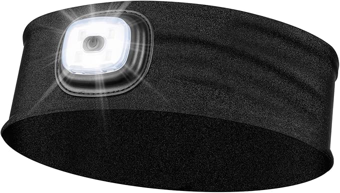 Etsfmoa Headband with LED Light,Sport Lighted Sweatband for Men and Women,Type C Rechargeable Outdoor Hairband