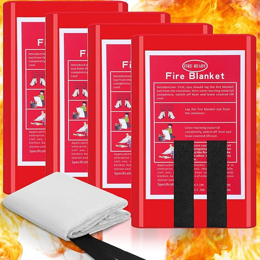 4 Packs Emergency Fire Blanket, Fiberglass Fire Suppression Blanket with Box Fireproof Flame Retardant Safety Survival Cover for Home Kitchen Fireplace Grill Office Warehouse