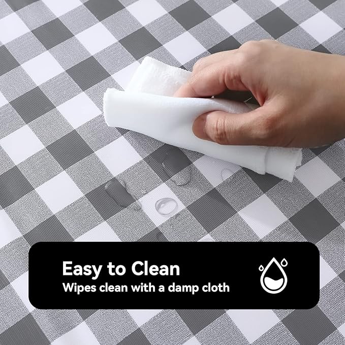 Romanstile Rectangle Vinyl PVC Tablecloth, 100% Waterproof Buffalo Plaid Plastic Table Cloth, Oil Proof Heavy Duty Wipeable Table Covers for Dining/Camping/Picnic/Outdoor - 60 x 84, Grey and White