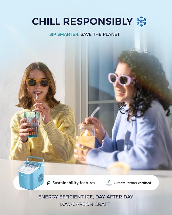 EUHOMY Countertop Ice Maker Machine with Handle, 26lbs Per Day, 9 Ice Cubes Ready in 6 Mins, Auto-Cleaning Portable Ice Maker with Basket and Scoop, for Home/Kitchen/Camping/RV (Blue)