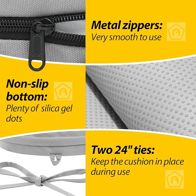 AAAAAcessories Outdoor Seat Cushions for Chairs, Waterproof, Fade-Resistant Patio Furniture Replacement Cushions, 15" x 15" x 2", Set of 2, Gray