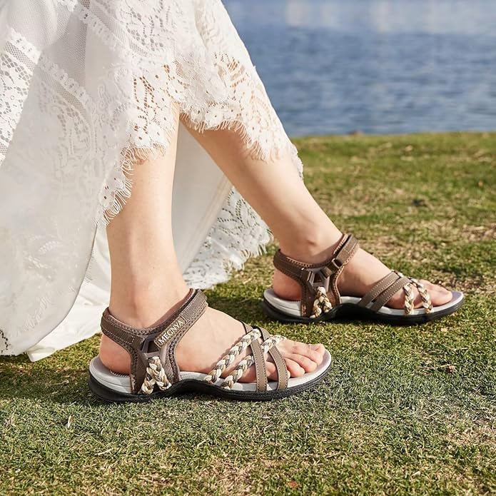 MEGNYA Hiking Sandals for Women, Arch Support Comfortable Walking Sandals Hook Loop Strap, Sports Lightweight Slides