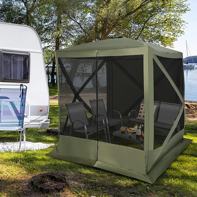 Tangkula 6.7x6.7 Ft Pop Up Gazebo with Netting, Portable Screen Tent with 4 Sided Mesh Walls, 2 Sunshade Cloths, UV 50+ Instant Canopy Shelter with Carry Bag for Camping, Lawn, Backyard