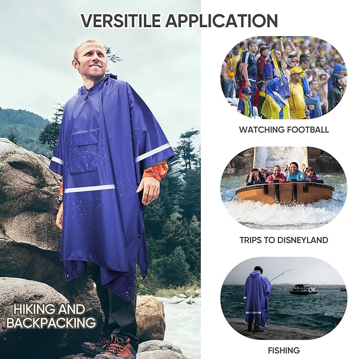 PTEROMY Hooded Rain Poncho for Adult with Pocket, Waterproof Lightweight Unisex Raincoat for Hiking Camping Emergency