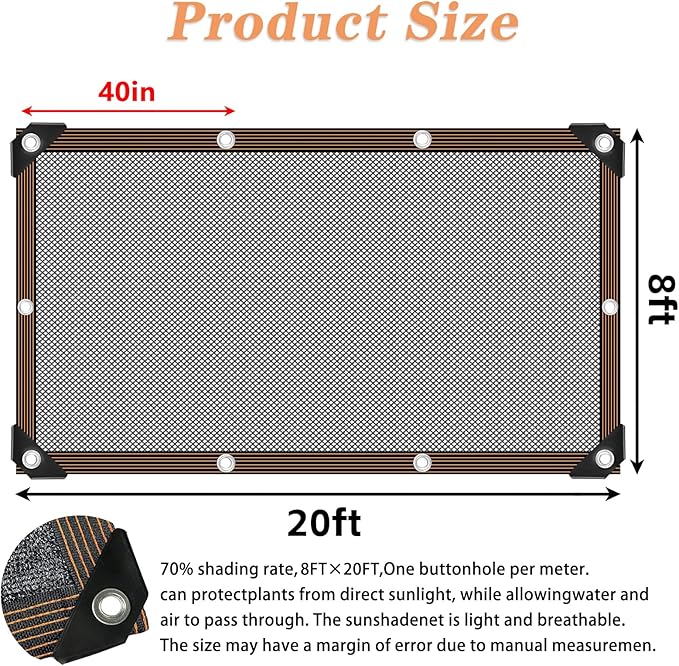 Shade Cloth - for Plants Greenhouse, 70% Sunblock Shade Sails -for Outdoor Garden Pergola Patio Lawn Pool Sun Shade Cloths for Kennel Chicken Coop Easier to Hang Plant Shade Net Cover