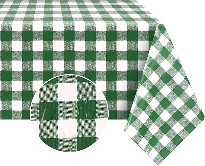 Romanstile Rectangle Vinyl PVC Tablecloth, 100% Waterproof Buffalo Plaid Plastic Table Cloth, Oil Proof Heavy Duty Wipeable Table Covers for Dining/Camping/Picnic/Outdoor - 54 x 78, Green and White