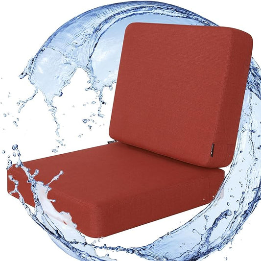 Favoyard Outdoor Deep Seat Cushion Set, 22 x 22 Inch Rainproof & 3-Year Fade Resistant Patio Furniture Cushions, Removable Seat Bottom & Back Cushion covers with Ties for Chair, Sofa, Couch, Red