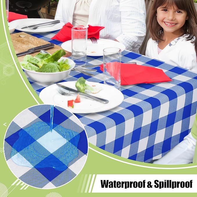 Smiry Rectangle Table Cloth, Waterproof Vinyl Tablecloth with Flannel Backing, Wipeable Buffalo Plaid Table Cover for Dining, Indoor and Outdoor (Blue & White, 60"x102")