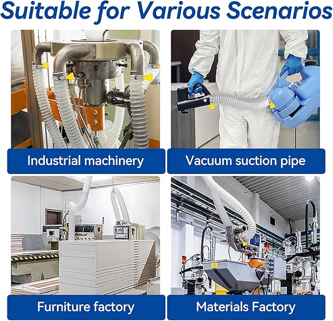 2.5 In x 10 Ft Heavy PVC Dust Collection Hose With 4 Clamps, Puncture Resistant and Flexible Clear Fume Hose With Carbon Steel Wire Coil for Woodworking and Dust System