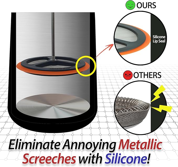 PortableAnd 34oz Double Vacuum Insulation Large Silicone French Press Coffee Maker with Silicone Ring, Stainless Steel, Perfect for Camping, Travel, and At-Home Use (Matte Black)