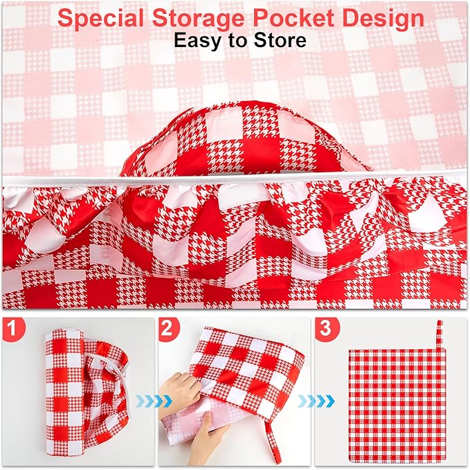 Picnic Table Cover with Bench Covers Portable Table Cloth Built-in Storage Pocket Picnic Table Covers with Elastic Waterproof Camping Essentials for RV Camping