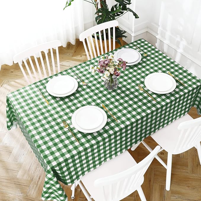 Romanstile Rectangle Vinyl PVC Tablecloth, 100% Waterproof Buffalo Plaid Plastic Table Cloth, Oil Proof Heavy Duty Wipeable Table Covers for Dining/Camping/Picnic/Outdoor - 54 x 78, Green and White