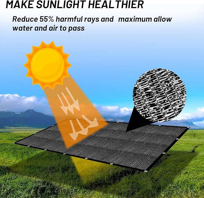 Cool Area 55% Sun Shade Cloth Mesh Tarp with Grommets for Plant Cover 10x20ft Patio Canopy Garden Pergola Greenhouse Car Barn Kennel Black