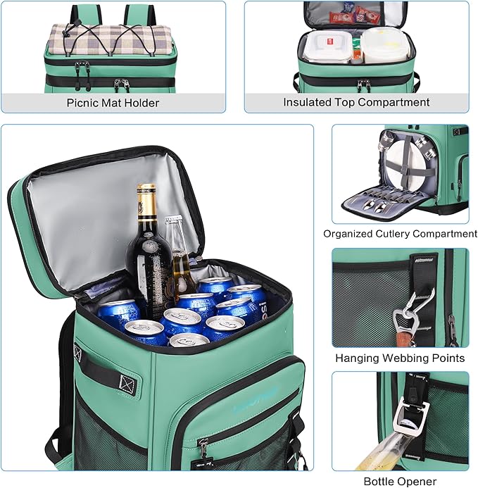 Large Waterproof Insulated Cooler Backpack for Men & Women, Leak Proof Cooler Backpack for Camping, Beach, Fishing, Picnic, Travel, Outdoor, 30L, 48Cans