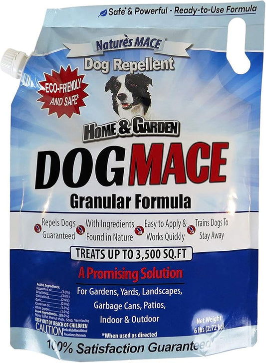 Nature's MACE Dog MACE Granules, Dog Repellent for Lawn, 6 Pounds, Yard, Garden, Plants, Outdoor No-Dig, Deterrent, Training Tool, Keep Dogs Out of Bushes, Treats 3,500 Sq. Ft.