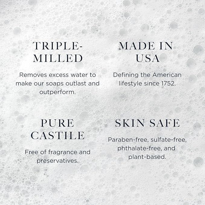 Caswell-Massey Pure Castile Bar Soap for Men & Women, Unscented & Moisturizing Natural Soap Bar for All Skin Types, Made with Essential Oils & Plant-Based Formula for Face, Body & Hair, 6.4 oz