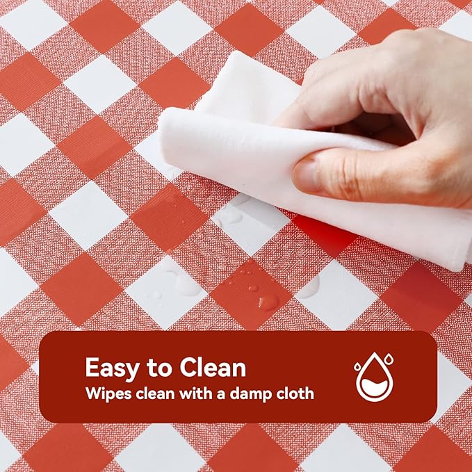 Romanstile Rectangle Vinyl PVC Tablecloth, 100% Waterproof Buffalo Plaid Plastic Table Cloth, Oil Proof Heavy Duty Wipeable Table Covers for Dining/Camping/Picnic/Outdoor - 54 x 108, Red and White