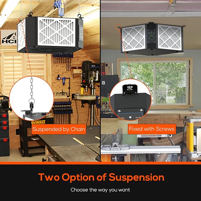 ABESTORM 360 Degree Intake Air Filtration System Woodworking 1350 CFM Hanging Air Filter with Strong Vortex Fan for Wood Workshop, Garage, Shop Dust Collectors, Up to 1700 sq. ft, DecDust 1350