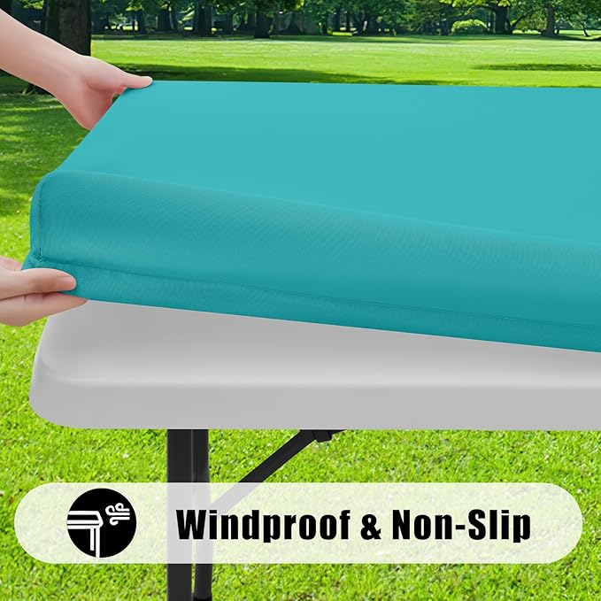 Smiry 2 Pack Rectangle Picnic Table Cloth, Waterproof Elastic Fitted Tablecloths, Washable Polyester Rectangular Patio Table Cover for Camping, Indoor and Outdoor (Turquoise, 30"x72")