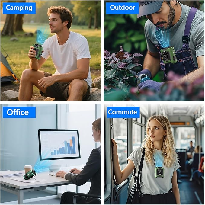 AI Portable Waist Clip Fan, Upgraded 10000mAh Rechargeable Battery Wearable Belt Personal Fan, 16000RPM Powerful 5 Speeds Shirt with Flashlight Neck Hands-Free 40H Cooling (Green)