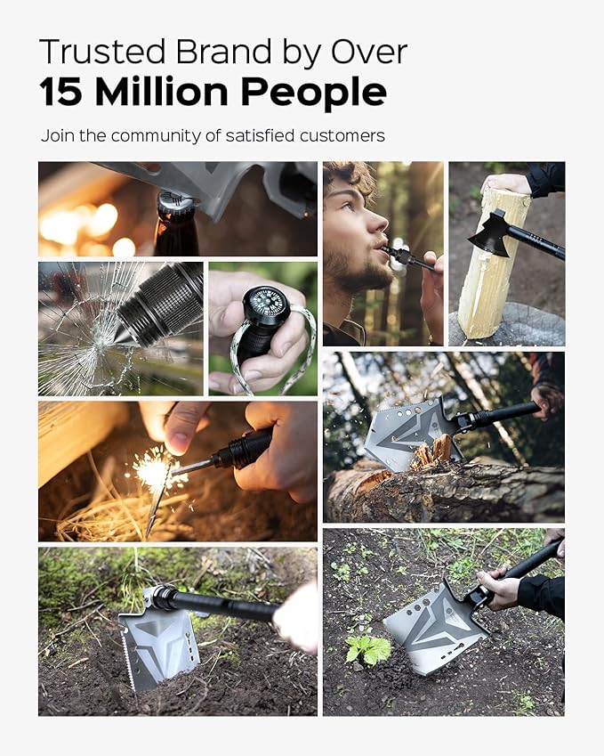 Sahara Sailor Folding Camping Shovel Axe Kit Military Grade, Multifunctional Survival Tactical Shovel with Paracord, Dual Color Flashlight, Whetstone, Emergency Gear for Camping