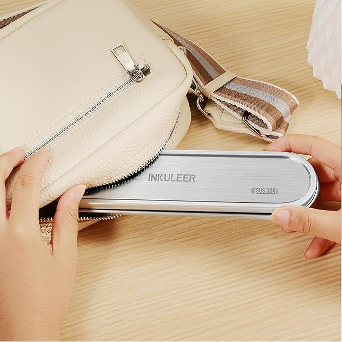 Travel Cutlery Set - 18/8 Stainless Steel Reusable Utensils with Metal Case, Portable Silverware for Camping, Office, Travel & Outdoor Dining