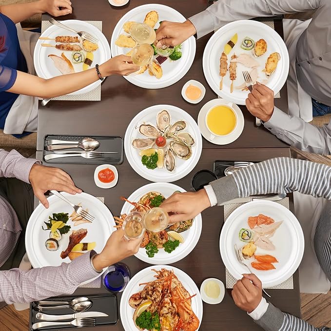 ECOLipak 9 inch 150 Pack Compostable Paper Plates, Heavy Duty Disposable Biodegradable Eco-friendly Sugarcane Bagasse Plates for Party Dinner