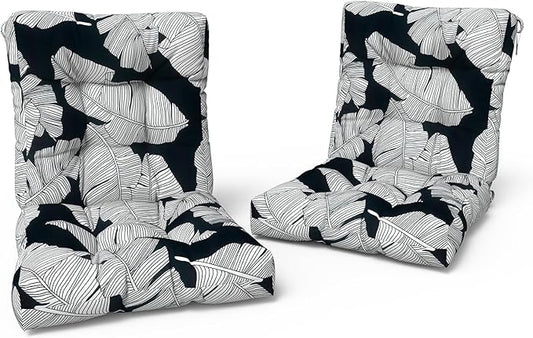 LVTXIII Outdoor Tufted Seat Cushions, Solid Seat and Back Chair Cushion with Ties, Patio Replacement Rocking Chair Cushion for Outdoor Furniture Use, 21 W x 21D, 2 Pack, Black Lush Leaf Jungle