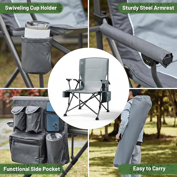 TIMBER RIDGE Oversized Folding Camping Chair High Back Heavy Duty for Adults Support up to 500lbs with Cup Holder, Side Pocket Cooler Bag