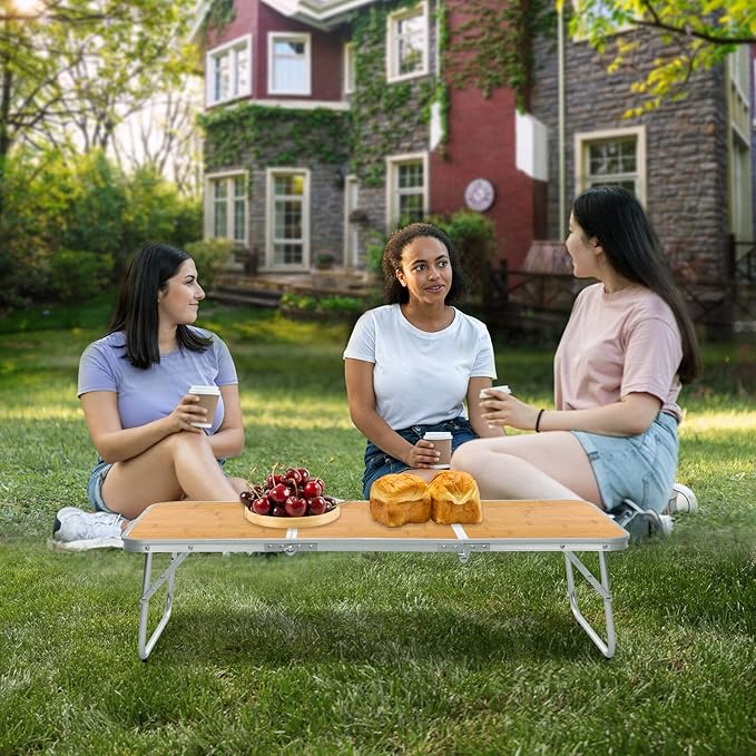 Small Camping Table 3FT Folding Picnic Table Foldable Low Camp Table Portable Short Aluminum Outdoor Short Floor Beach BBQ Yellow 35.2×15.7 inch