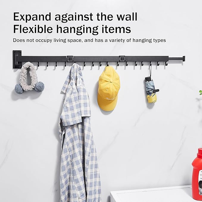 Clothes Drying Rack Wall Mounted,Laundry Rack Wall Wount,Drying Rack Clothing for Laundry,Retractable Dryer Racks,Wall Mounted Drying Rack Collapsible, Black, Sandy Coating,3z-b01