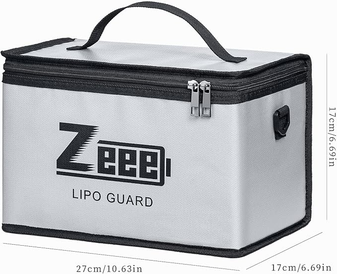 Zeee Lipo Fireproof Safe Bag - Large Capacity Storage Guard Pouch for Charging - 10 Cell Adjustable (10.6x6.7x6.7in)