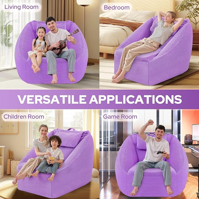 HABUTWAY Inflatable Bean Bag Chairs for Adult Blow up Chair Portable Inflatable Bean Bag Couch w/Electric Air Pump,Handle & Side Pocket for Movie Night Reading Gaming Living Room - Purple