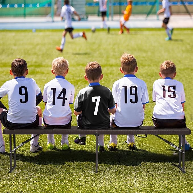 VINGLI 6 feet Plastic Folding Bench,Portable in/Outdoor Picnic Party Camping Dining Seat, Garden Soccer Multipurpose Entertaining Activities, Rattan Patterned HDPE Tabletop, 1 Pack, Brown