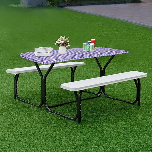 Fitable Checkered Picnic Table Cover Waterproof - 30"x72" - Vinyl Fitted Tablecloth with Flannel Backing Outdoor Tablecloth for Camping, Travel, Holiday, Party, Folding Table, Navy
