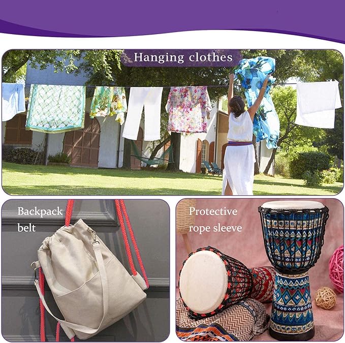 Soft Cotton Rope, 32 feet / 10m Rope, 8mm Thick, Soft Rope, Long Rope, Soft Tying Rope (Black + Deep red)