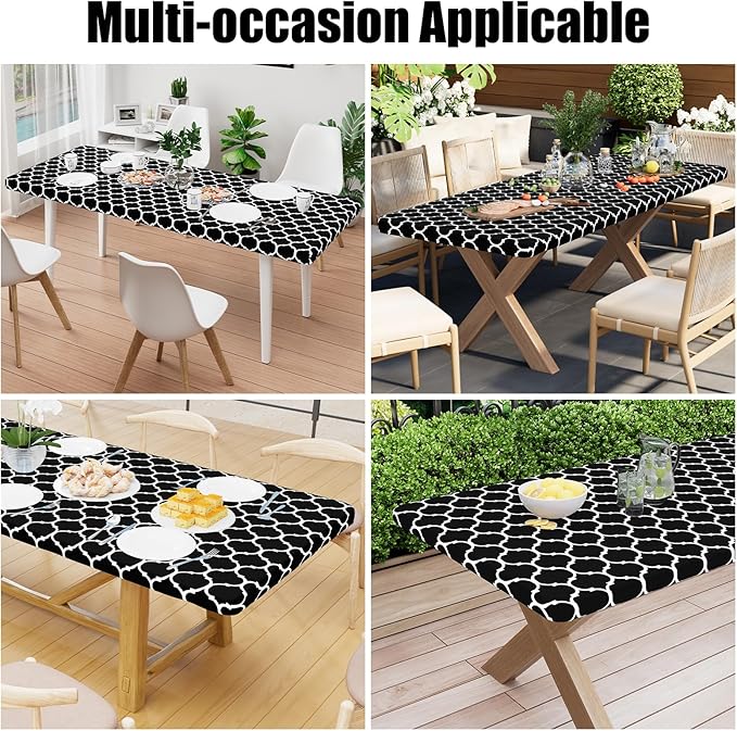 Smiry Rectangle Picnic Table Cover, Waterproof Elastic Fitted Camping Tablecloths for 6 Foot Tables, Wipeable Flannel Backed Vinyl Tablecloth Protector for Indoor, Outdoor (Black, 30x72 Inches)