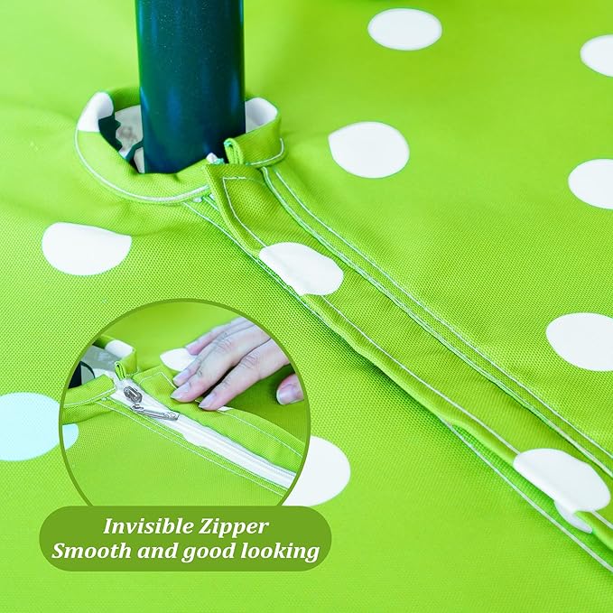 SquarePie Outdoor Tablecloth Rectangle 60x104 inch Waterproof Spillproof Table Cloth Cover with Umbrella Hole and Zipper for Parties BBQs Host Backyard, Green Polka Dot