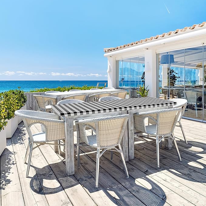 misaya Buffalo Rectangle Picnic Tablecloth, 5 Foot Elastic Fitted Vinyl Table Cloth with Flannel Backing, Waterproof Plaid Table Covers for Dining, Camping, Outdoor (Black and White, 30" x 60")