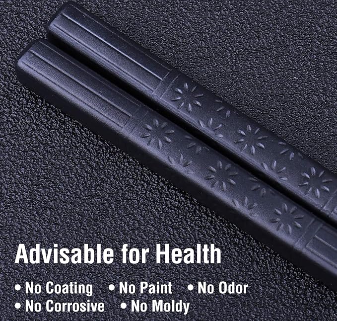 5 Pairs Fiberglass Chopsticks, GLAMFIELDS Reusable Japanese Chinese Chop sticks Dishwasher Safe, Non-slip, 9 1/2 inches - Black with Multi-purpose Drawstring Bag Carrying Case