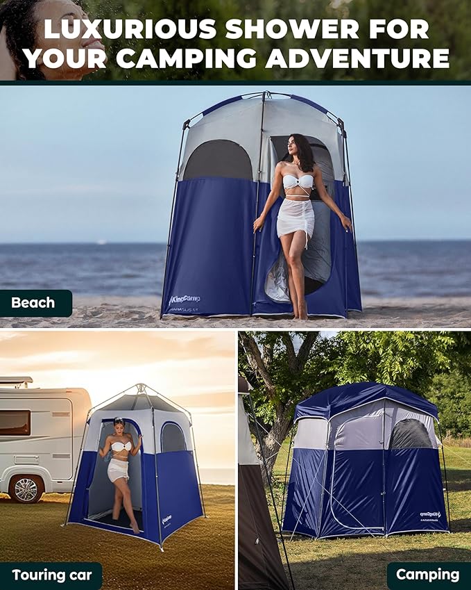 KingCamp Camping Shower Tent, Instant Portable Privacy Shelter, 1/2 Room Large Outdoor Toilet Tent with Floor, Water-Resistant, Windproof & Easy Setup for Beach, Camping & Hiking