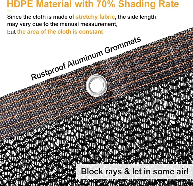 UCINNOVATE 70% Shade Cloth for Garden, 10x20 FT Sun Shade Fabric Material, Sunblock Garden Mesh Tarp with Grommets, UV Resistant Sunshade Screen Net Cover for Outdoor, Patio, Greenhouse, Plants, Yard