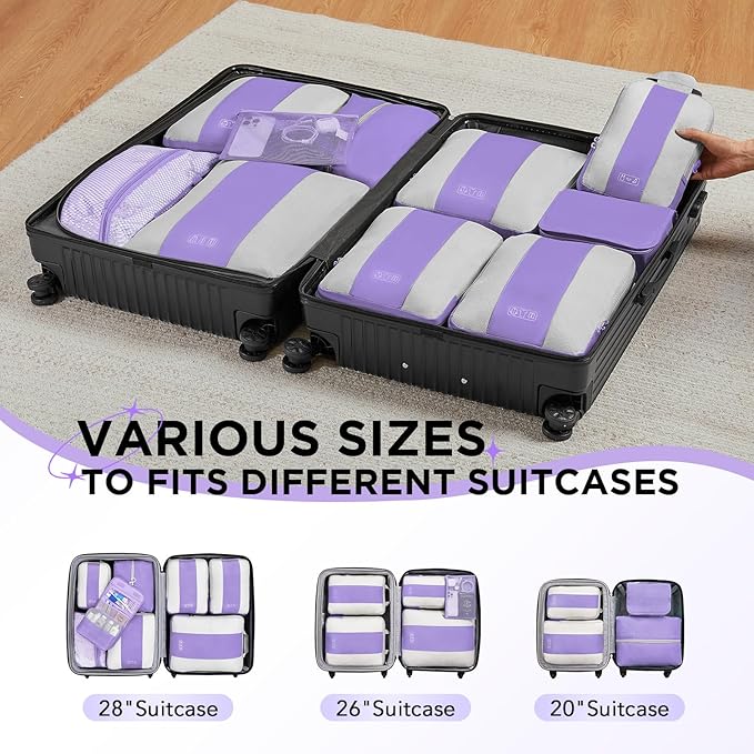10 Set Compression Packing Cubes for Travel Essentials,Compressible Expandable Packing Cubes for Suitcase,OlarHike Luggage Organizer Bags for Travel,Handy Helper for Organizing Clothes(Light Purple)